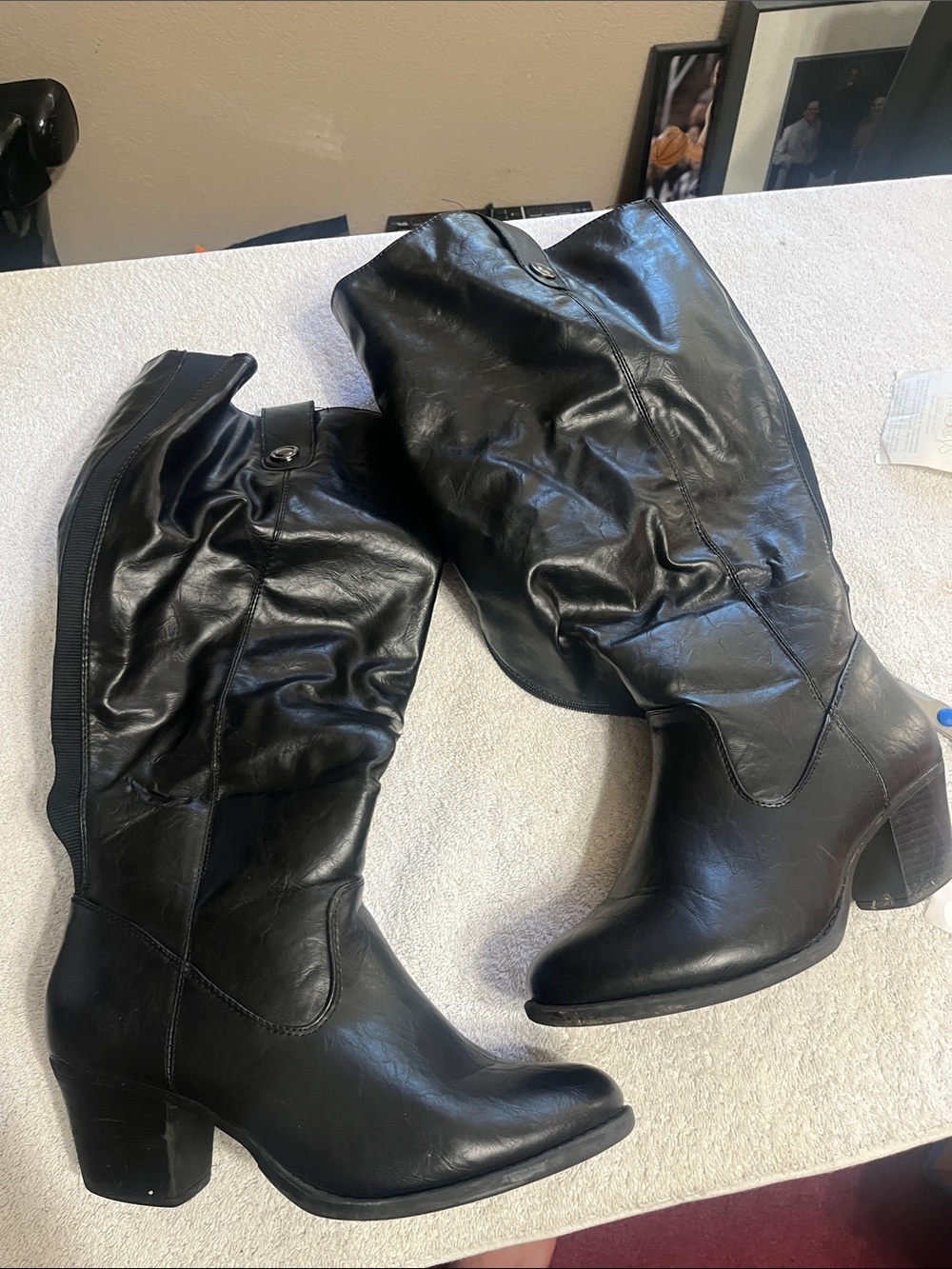 cloudwalkers Black Mid-Calf Heeled Riding Boots